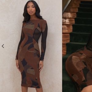 CASSIDY Brown Print Midi Dress